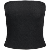 Sort tubetop i skinnende materiale vises isoleret mod en hvid baggrund.