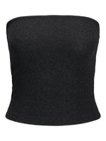 Sort tubetop i skinnende materiale vises isoleret mod en hvid baggrund.
