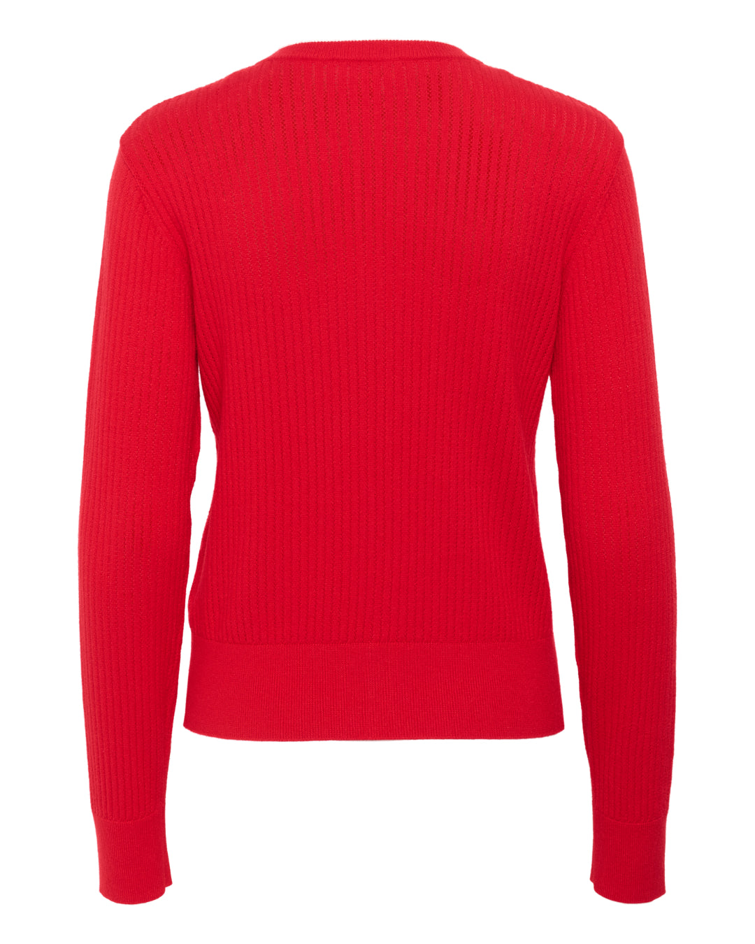 Produktfoto af rød Spina cardigan. På hvid baggrund. Fra BySofieSønderby