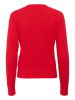 Produktfoto af rød Spina cardigan. På hvid baggrund. Fra BySofieSønderby