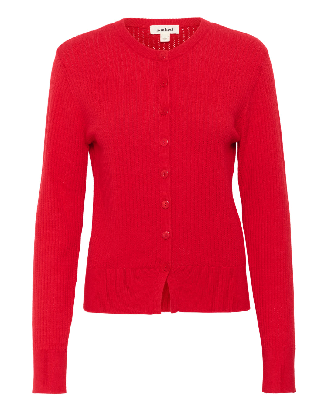 Produktfoto af rød Spina cardigan. På hvid baggrund. Fra BySofieSønderby
