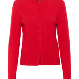 Produktfoto af rød Spina cardigan. På hvid baggrund. Fra BySofieSønderby