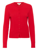 Produktfoto af rød Spina cardigan. På hvid baggrund. Fra BySofieSønderby