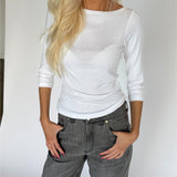 STAR boatneck blus 3/4 ärm, vit
