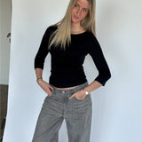 STAR boatneck blus 3/4 ärm, svart