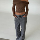 TARA off shoulder blus, brun