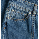 Detaljebillede af blå TOKYO jeans med sy detalje. Fra BySofieSønderby.