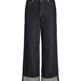 Produktfoto af mørkeblå Tokyo jeans. På hvid baggrund. Fra BySofieSønderby