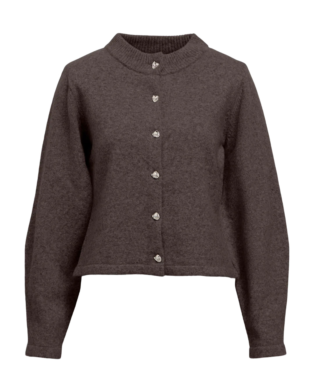 Produktfoto af brun ZARI strikcardigan. Set forfra. Fra BySofieSønderby